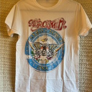 Fruit of the Loom White Aerosmith Graphic Tee with Blue and Red Print